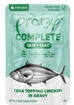 complete skin+coat tuna topping chicken in gravy