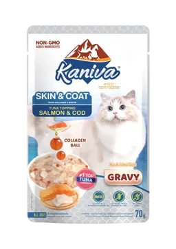 skin & coat tuna topping salmon & cod in gravy