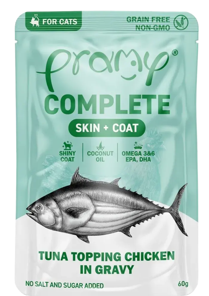 complete skin+coat tuna topping chicken in gravy