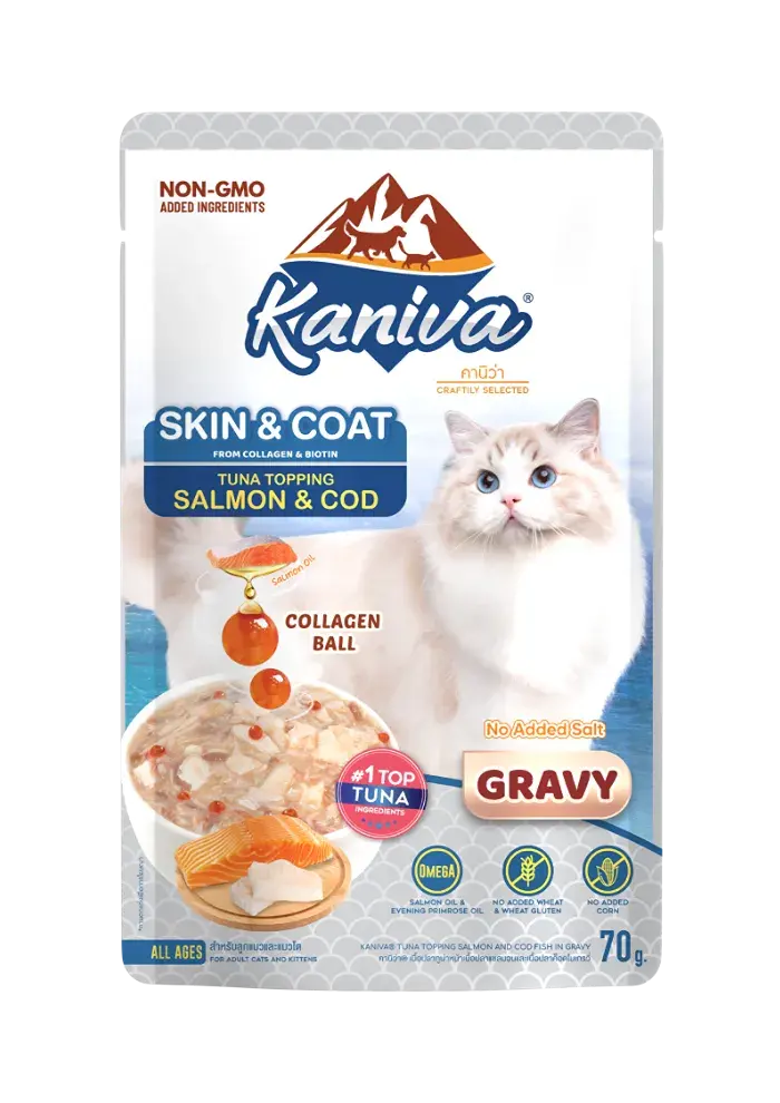 skin & coat tuna topping salmon & cod in gravy